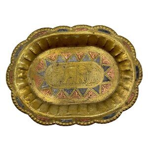 Handcrafted Decorative Tray With Intricate Elephant Design & Multicolor Accents